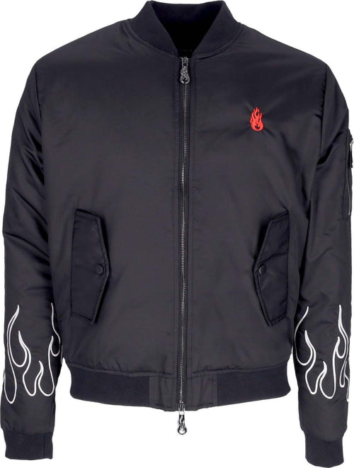 VISION-OF-SUPER-Giubbotto-Bomber-Uomo-Embroidered-Flames-Bomber-Black/white-da-uomo
