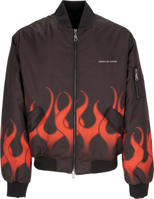 VISION-OF-SUPER-Giubbotto-Bomber-Uomo-Flames-Bomber-Black/red-da-uomo