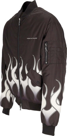 VISION-OF-SUPER-Giubbotto-Bomber-Uomo-Flames-Bomber-Black/white-da-uomo