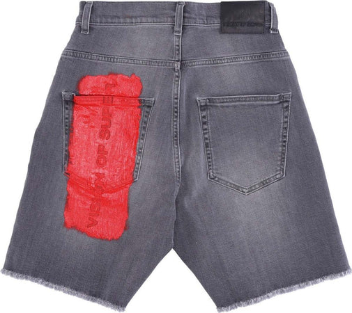 VISION-OF-SUPER-Jeans-Corto-Uomo-Red-Coating-Denim-Shorts-Grey-da-uomo