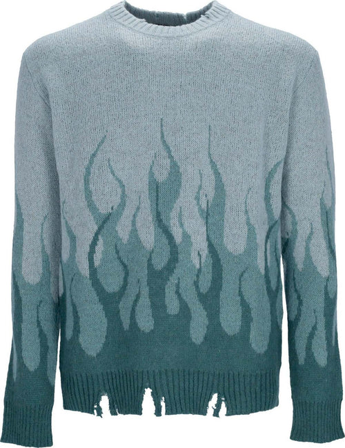 VISION-OF-SUPER-Maglione-Uomo-Double-Flames-L/s-Jumper-Balsam-Green-da-uomo