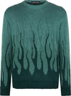 VISION-OF-SUPER-Maglione-Uomo-Jacquard-Flames-Jumper-Balsam-Green-da-uomo