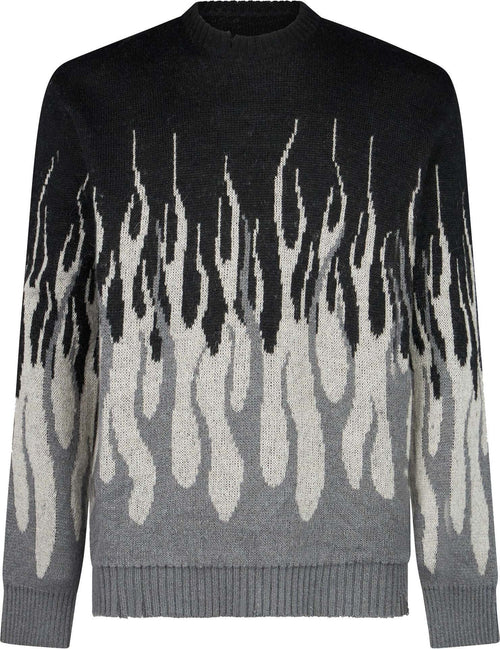 VISION-OF-SUPER-Maglione-Uomo-Jacquard-Flames-Jumper-Black/grey-da-uomo