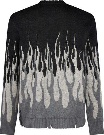VISION-OF-SUPER-Maglione-Uomo-Jacquard-Flames-Jumper-Black/grey-da-uomo