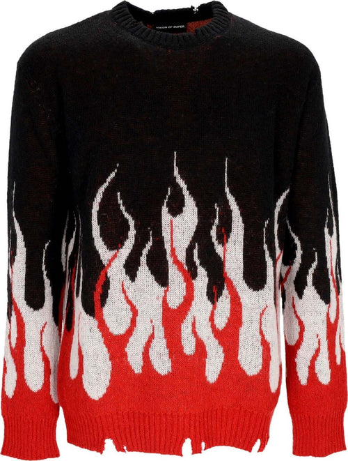 VISION-OF-SUPER-Maglione-Uomo-Jacquard-Flames-Jumper-Black/red/white-da-uomo