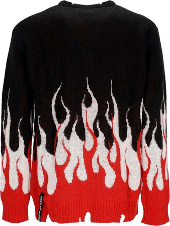 VISION-OF-SUPER-Maglione-Uomo-Jacquard-Flames-Jumper-Black/red/white-da-uomo