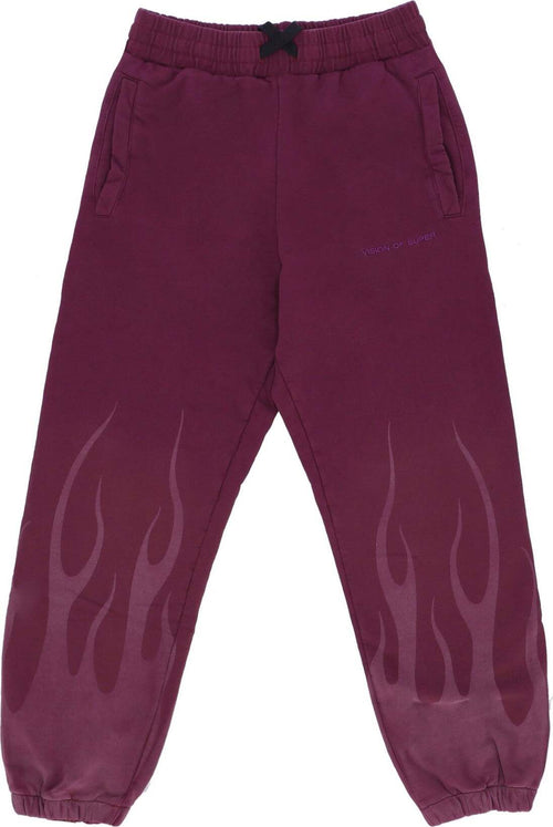 VISION-OF-SUPER-Pantalone-Tuta-Felpato-Uomo-Corrosive-Flames-Pants-Grape-Wine-da-uomo