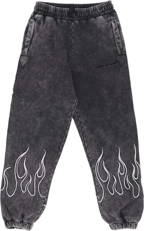 VISION-OF-SUPER-Pantalone-Tuta-Felpato-Uomo-Embroidered-Flames-Pants-Grey-da-uomo