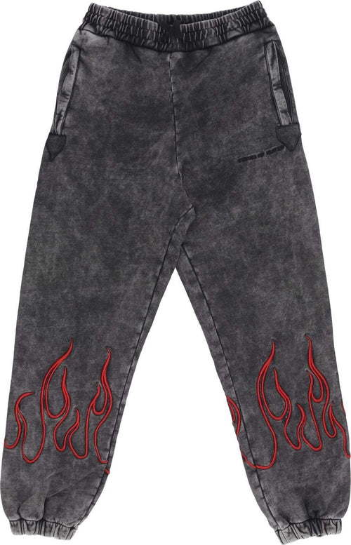 VISION-OF-SUPER-Pantalone-Tuta-Felpato-Uomo-Embroidered-Flames-Pants-Grey/red-da-uomo