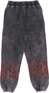 VISION-OF-SUPER-Pantalone-Tuta-Felpato-Uomo-Embroidered-Flames-Pants-Grey/red-da-uomo