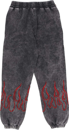 VISION-OF-SUPER-Pantalone-Tuta-Felpato-Uomo-Embroidered-Flames-Pants-Grey/red-da-uomo