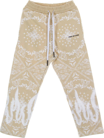 VISION-OF-SUPER-Pantalone-Tuta-Leggero-Uomo-Bandana-Print-Pants-Beige-da-uomo
