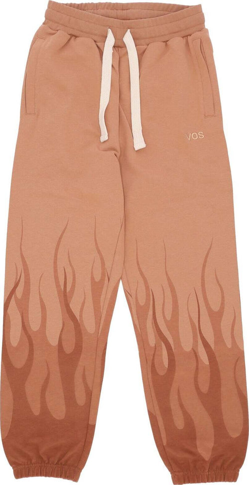 VISION-OF-SUPER-Pantalone-Tuta-Leggero-Uomo-Double-Flames-Pants-Terracotta-da-uomo
