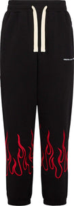 VISION-OF-SUPER-Pantalone-Tuta-Leggero-Uomo-Embroidered-Flames-Pants-Black/red-da-uomo