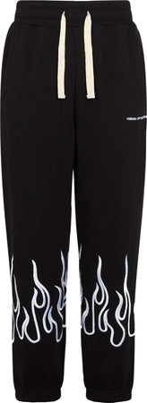 VISION-OF-SUPER-Pantalone-Tuta-Leggero-Uomo-Embroidered-Flames-Pants-Black/white-da-uomo