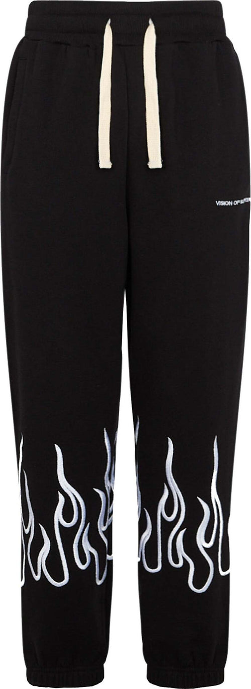 VISION-OF-SUPER-Pantalone-Tuta-Leggero-Uomo-Embroidered-Flames-Pants-Black/white-da-uomo