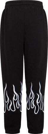 VISION-OF-SUPER-Pantalone-Tuta-Leggero-Uomo-Embroidered-Flames-Pants-Black/white-da-uomo