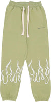 VISION-OF-SUPER-Pantalone-Tuta-Leggero-Uomo-Embroidery-Flame-Pants-Green-da-uomo
