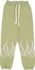 VISION-OF-SUPER-Pantalone-Tuta-Leggero-Uomo-Embroidery-Flame-Pants-Green-da-uomo