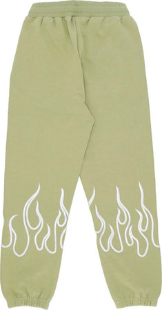 VISION-OF-SUPER-Pantalone-Tuta-Leggero-Uomo-Embroidery-Flame-Pants-Green-da-uomo