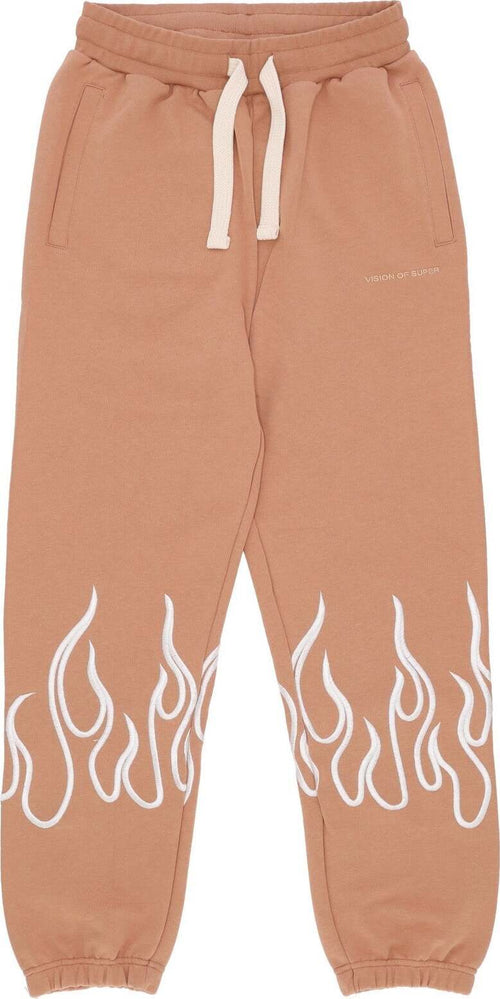 VISION-OF-SUPER-Pantalone-Tuta-Leggero-Uomo-Embroidery-Flame-Pants-Terracotta-da-uomo