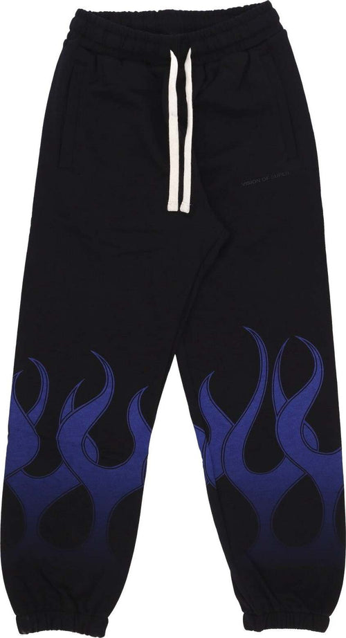 VISION-OF-SUPER-Pantalone-Tuta-Leggero-Uomo-Flames-Pants-Black/blue-da-uomo