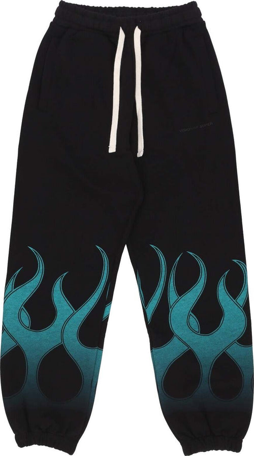 VISION-OF-SUPER-Pantalone-Tuta-Leggero-Uomo-Flames-Pants-Black/green-da-uomo