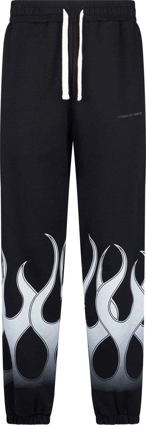 VISION-OF-SUPER-Pantalone-Tuta-Leggero-Uomo-Flames-Pants-Black/white-da-uomo