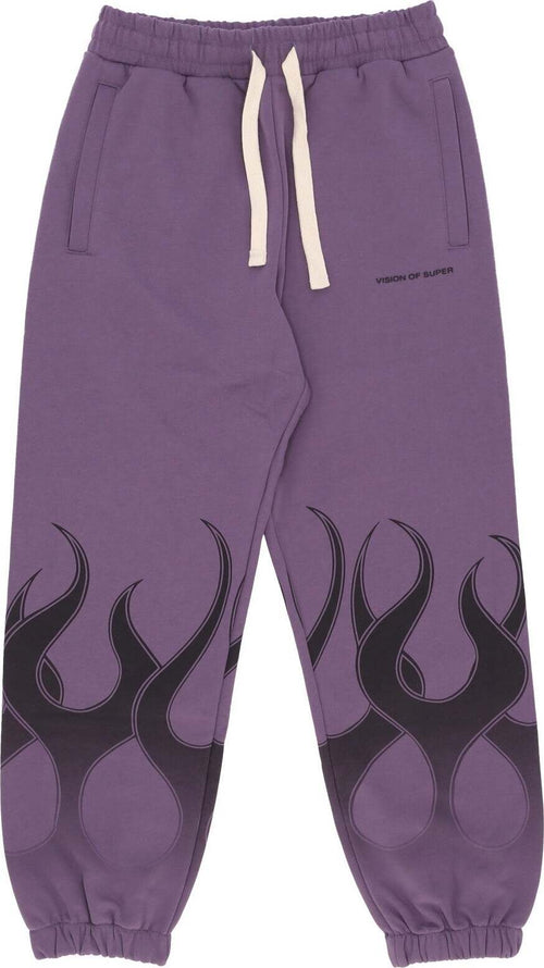VISION-OF-SUPER-Pantalone-Tuta-Leggero-Uomo-Flames-Pants-Purple/black-da-uomo