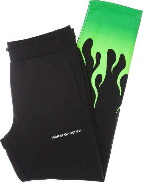 VISION-OF-SUPER-Pantalone-Tuta-Leggero-Uomo-Green-Shaded-Flames-Pants-Black/green-da-uomo