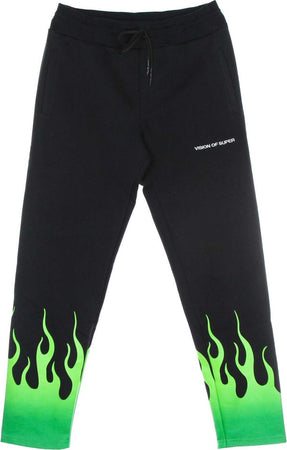 VISION-OF-SUPER-Pantalone-Tuta-Leggero-Uomo-Green-Shaded-Flames-Pants-Black/green-da-uomo