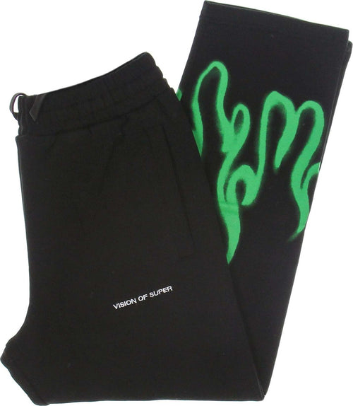 VISION-OF-SUPER-Pantalone-Tuta-Leggero-Uomo-Spray-Flames-Pants-Black/green-da-uomo