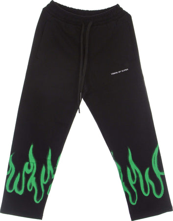 VISION-OF-SUPER-Pantalone-Tuta-Leggero-Uomo-Spray-Flames-Pants-Black/green-da-uomo