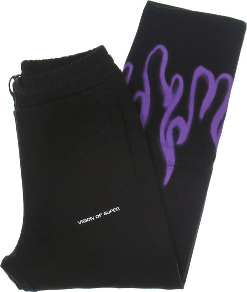 VISION-OF-SUPER-Pantalone-Tuta-Leggero-Uomo-Spray-Flames-Pants-Black/purple-da-uomo