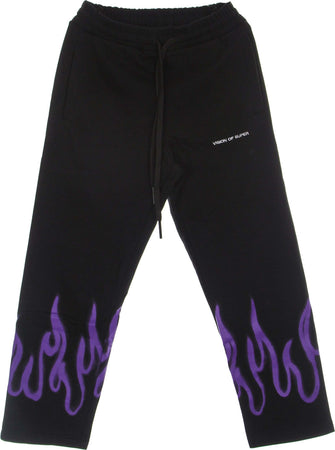 VISION-OF-SUPER-Pantalone-Tuta-Leggero-Uomo-Spray-Flames-Pants-Black/purple-da-uomo