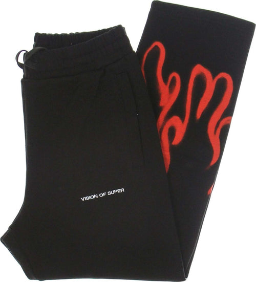 VISION-OF-SUPER-Pantalone-Tuta-Leggero-Uomo-Spray-Flames-Pants-Black/red-da-uomo