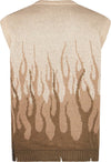 VISION-OF-SUPER-Pullover-Smanicato-Uomo-Jacquard-Flames-Gilet-Beige-da-uomo