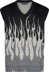 VISION-OF-SUPER-Pullover-Smanicato-Uomo-Jacquard-Flames-Gilet-Black/grey-da-uomo