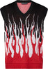 VISION-OF-SUPER-Pullover-Smanicato-Uomo-Jacquard-Flames-Gilet-Black/white/red-da-uomo