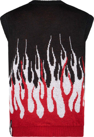 VISION-OF-SUPER-Pullover-Smanicato-Uomo-Jacquard-Flames-Gilet-Black/white/red-da-uomo