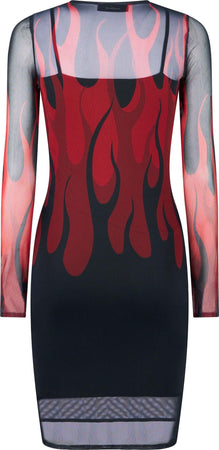 VISION-OF-SUPER-Vestito-Donna-Flames-Dress-Black/red-da-donna