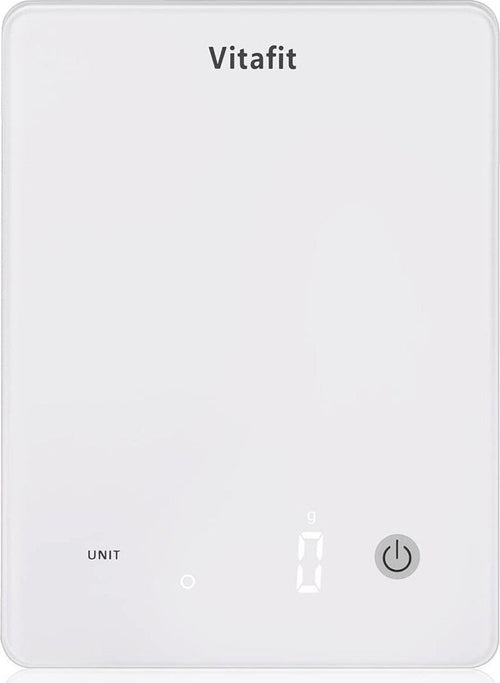 Vitafit Bilancia da Cucina Digitale 10kg Bilancia per Alimenti Multifunzione con Display a LED Piattaforma in Vetro Temperato Batterie Incluse