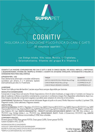 Vitamine Per Cani e Gatti Anziani in compresse Appetibili SUPRAPET Cognitiv Stimolante Contro Stanchezza 30 Compresse - Mangime Complementare Naturale con Vitamina C, Vitamine B, Ginkgo Biloba, Mirtillo, L-triptofano Prodotti per animali domestici/Cani/Accessori per la cura e la salute/Integratori e vitamine/Multivitaminici MyLab Nutrition - Roma, Commerciovirtuoso.it