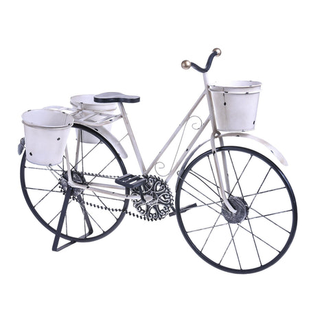 Bicicletta con vasi per fiori e piante decorazione da giardino ed esterno bianco antico da 80 cm