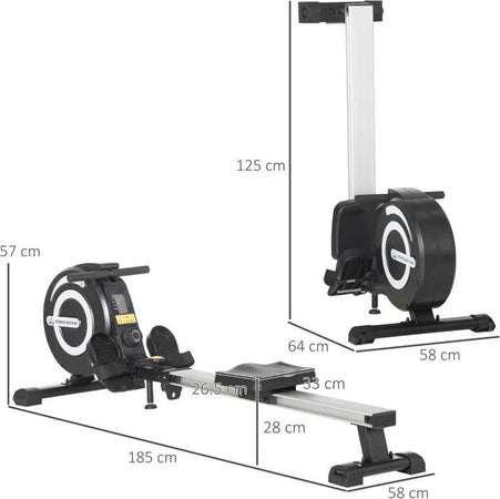 Vogatore-Magnetico-Pieghevole-per-Allenamento-a-Casa,-Volano-Regolabile-su-8-Livelli-e-Monitor-LCD,-185x58x57cm,-Nero-RE3A90-243RE3