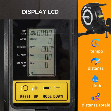 Vogatore-Magnetico-Pieghevole-per-Allenamento-a-Casa,-Volano-Regolabile-su-8-Livelli-e-Monitor-LCD,-185x58x57cm,-Nero-RE3A90-243RE3