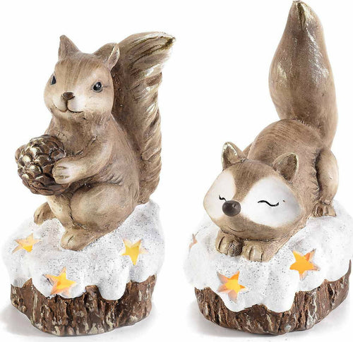 Volpe E Scoiattolo Su Tronco Innevato In Terracotta Con Luce Casa e cucina/Decorazioni per interni/Addobbi e decorazioni per ricorrenze/Decorazioni natalizie/Oggettistica Sogno Shop - Assisi, Commerciovirtuoso.it