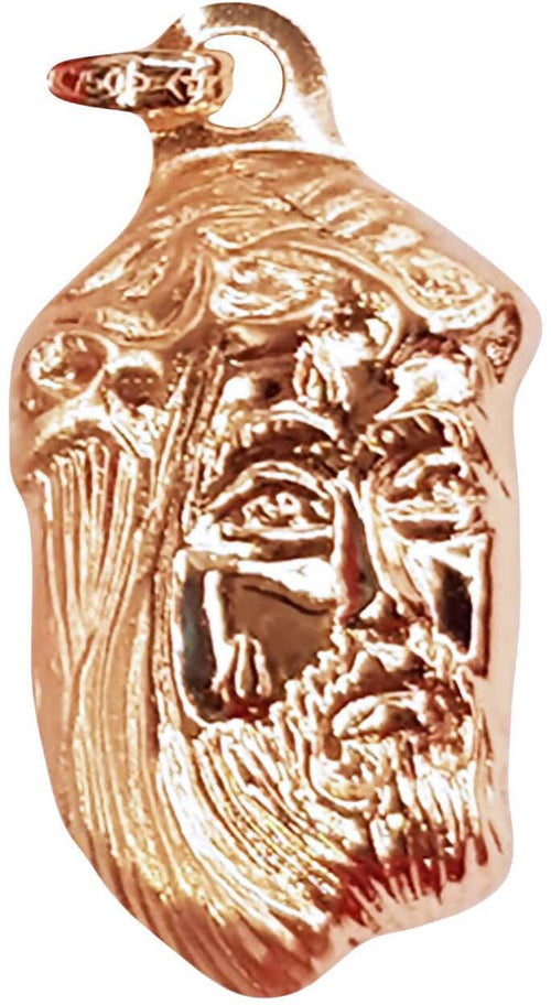 Volto di Cristo Pendente in Oro Giallo 18Kt Au 750 millesimi Gesù Ciondolo Religioso per Collana 2cm Made in Italy Artigianale