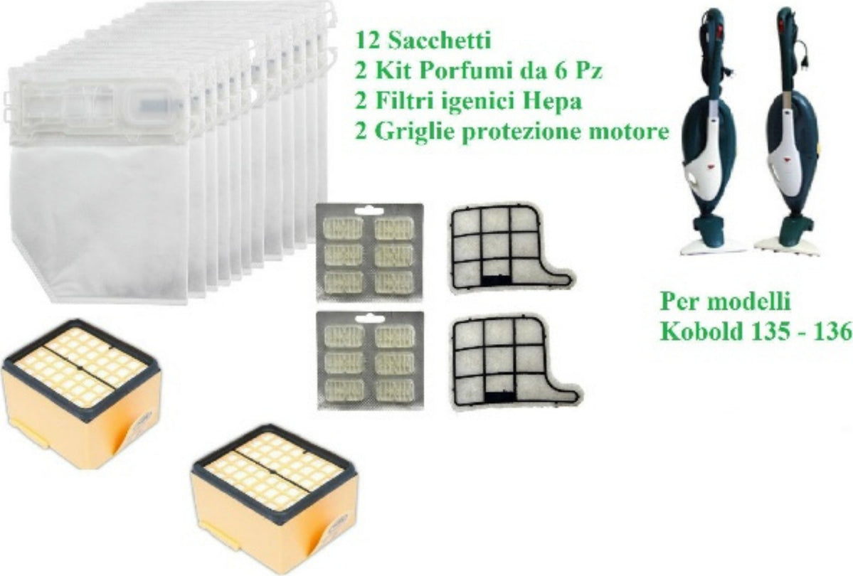 Folletto Vk135 Kit Ricambio Per Vorwerk Folletto VK 135-136 - 12 Sacchetti, 12 Profumini, 2 Griglie, 2 Filtri HEPA Kit Filtri HEPA Vorwerk - Foto 4