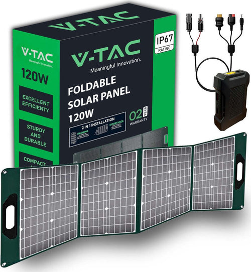 VT-10120 Pannello Solare Fotovoltaico 120W Pieghevole IP67 Portatile con Cover Protettiva - SKU 11446 Commercio Industria e Scienza/Energia solare e eolica/Pannelli solari/Pannelli solari monocristallini Zencoccostore - Formia, Commerciovirtuoso.it